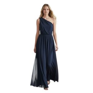 Trina Turk Elegant Black One-Shoulder Silk Chiffon Evening Long Dress Size 0